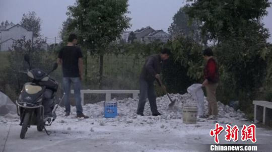 南京眼鏡蛇幼蛇逃逸曝光40小時,當地居民家家戶戶石灰封門窗。 李珂 攝